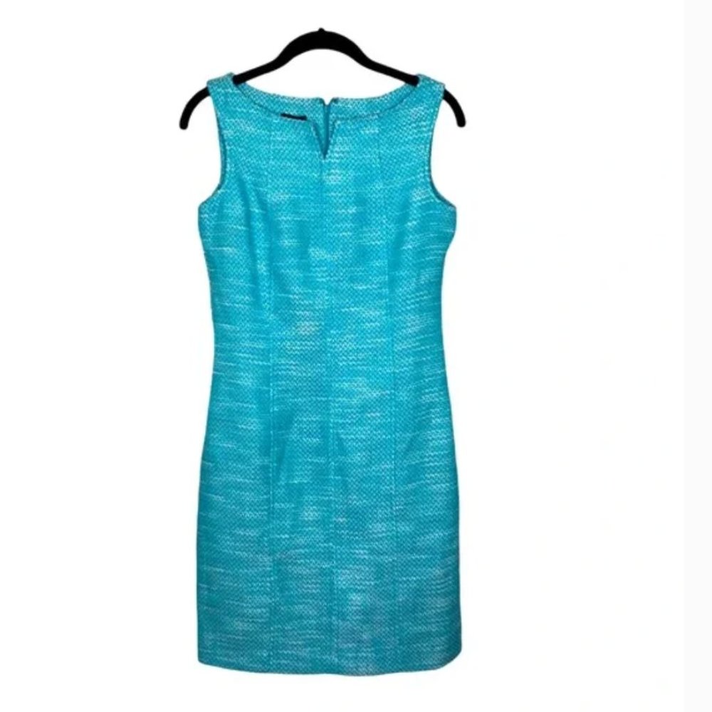 Talbots tweed sheath dress sleeveless aqua and white size 8